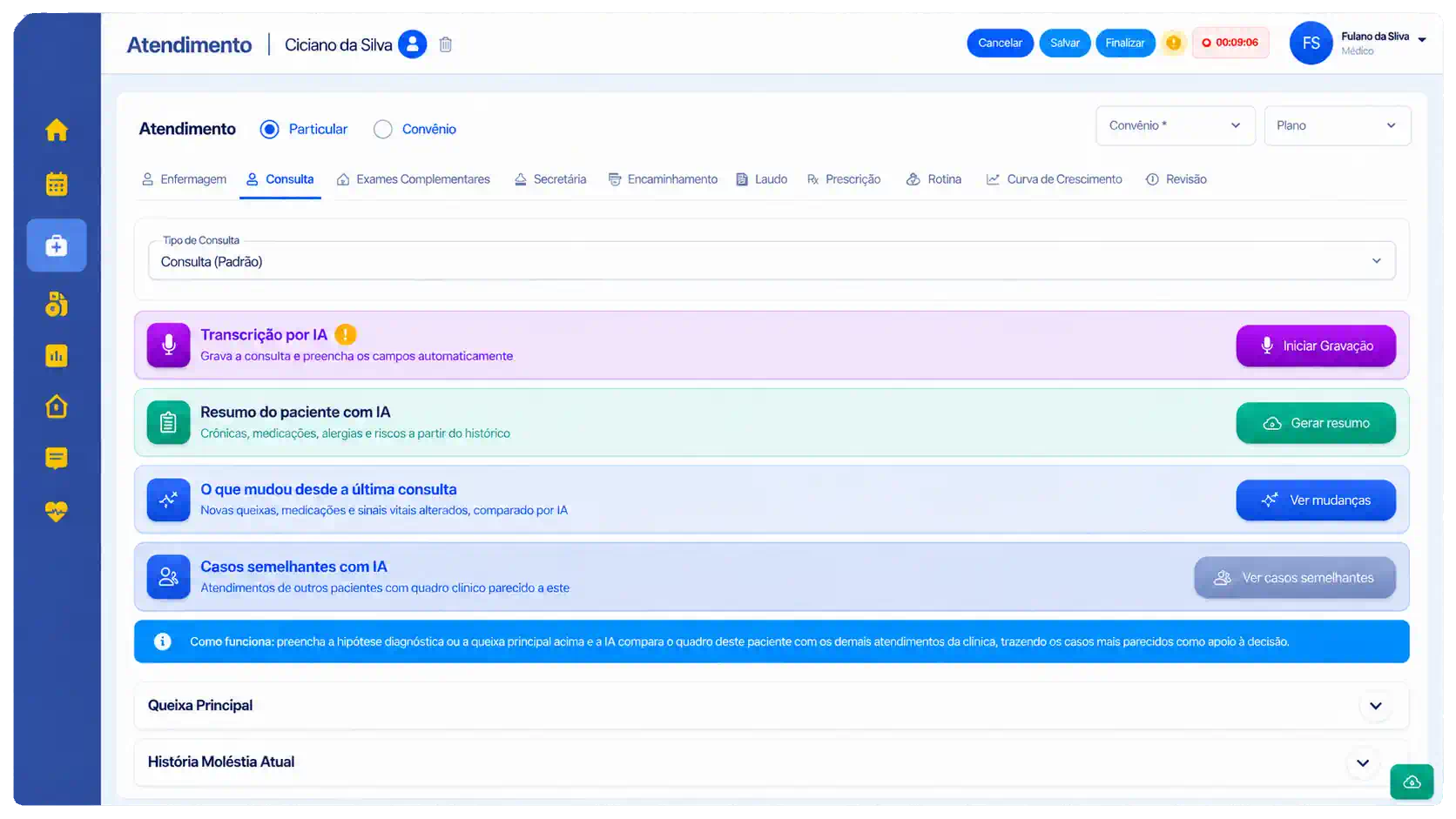 Interface do prontuário eletrônico Medics