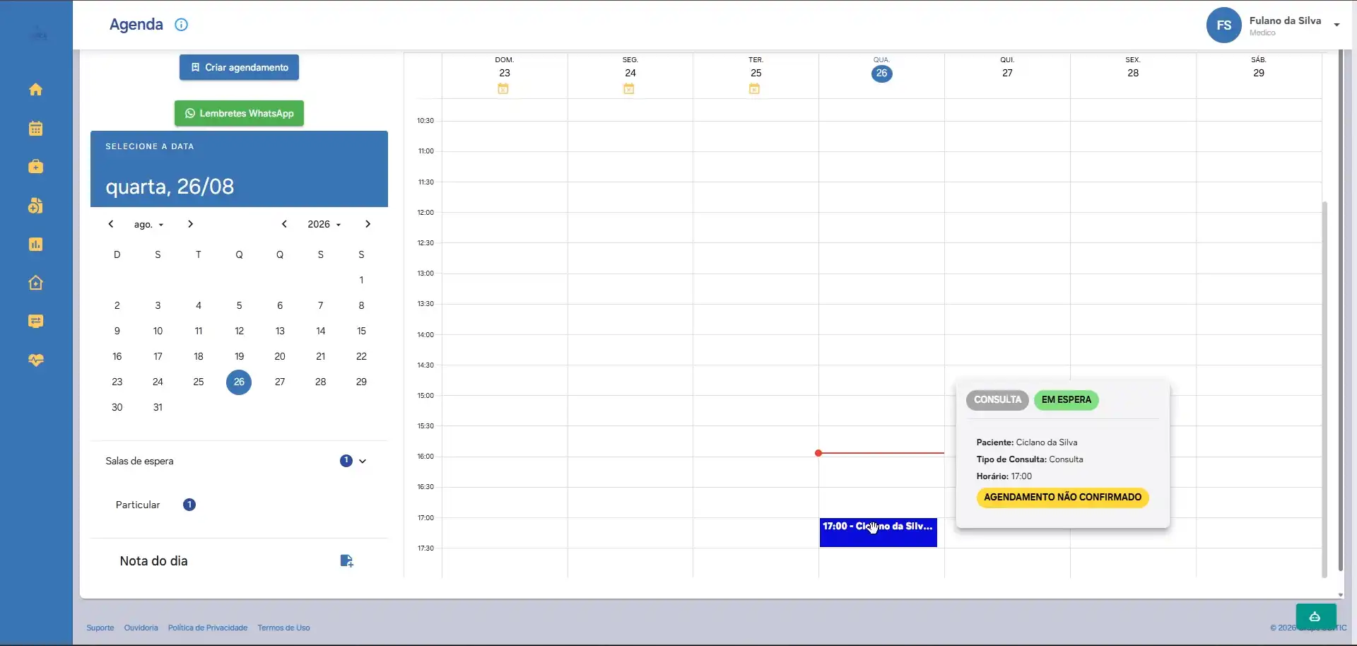 Agenda multiprofissional do sistema para clínica Medics