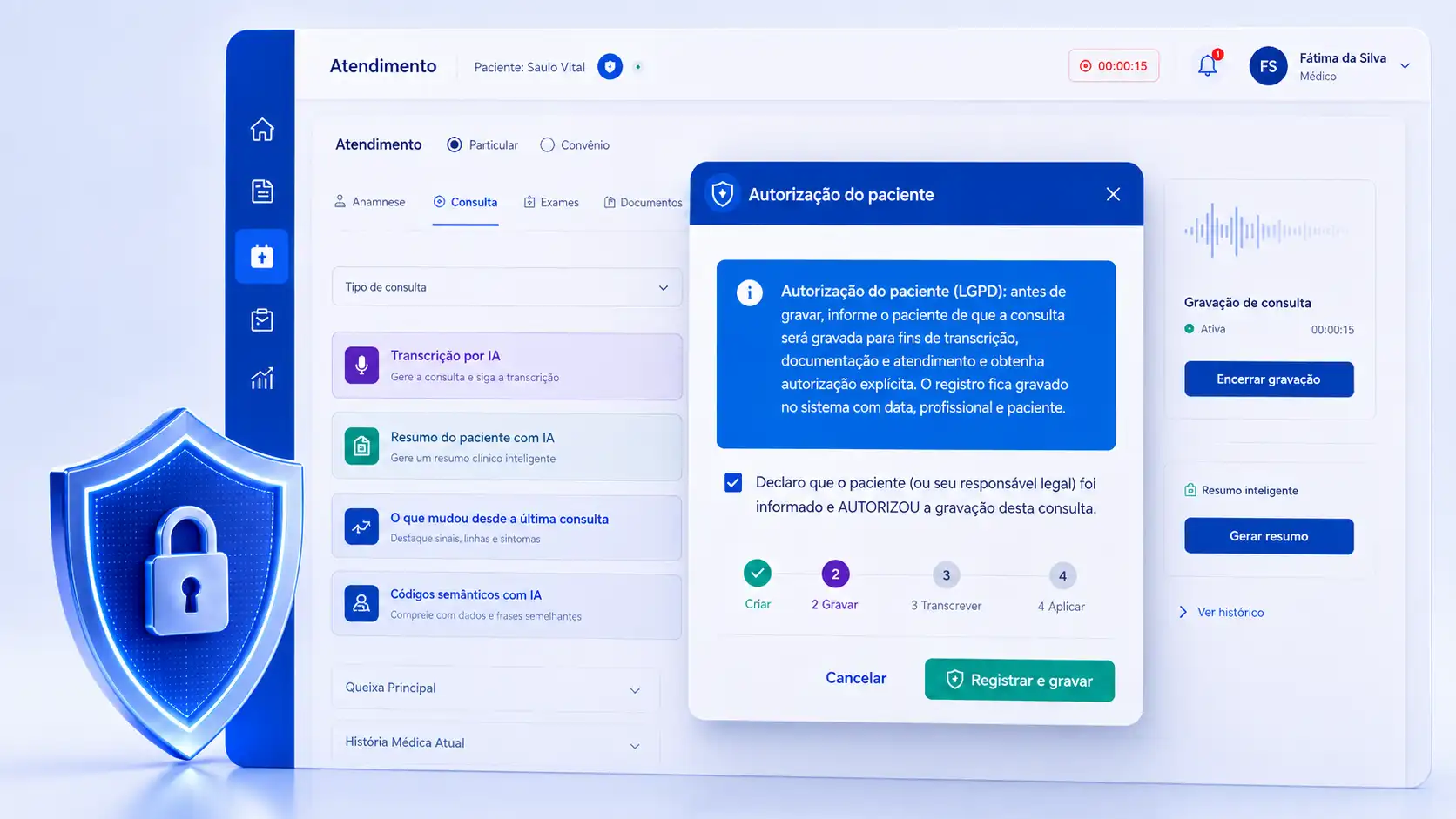 Tela do software Medics com LGPD