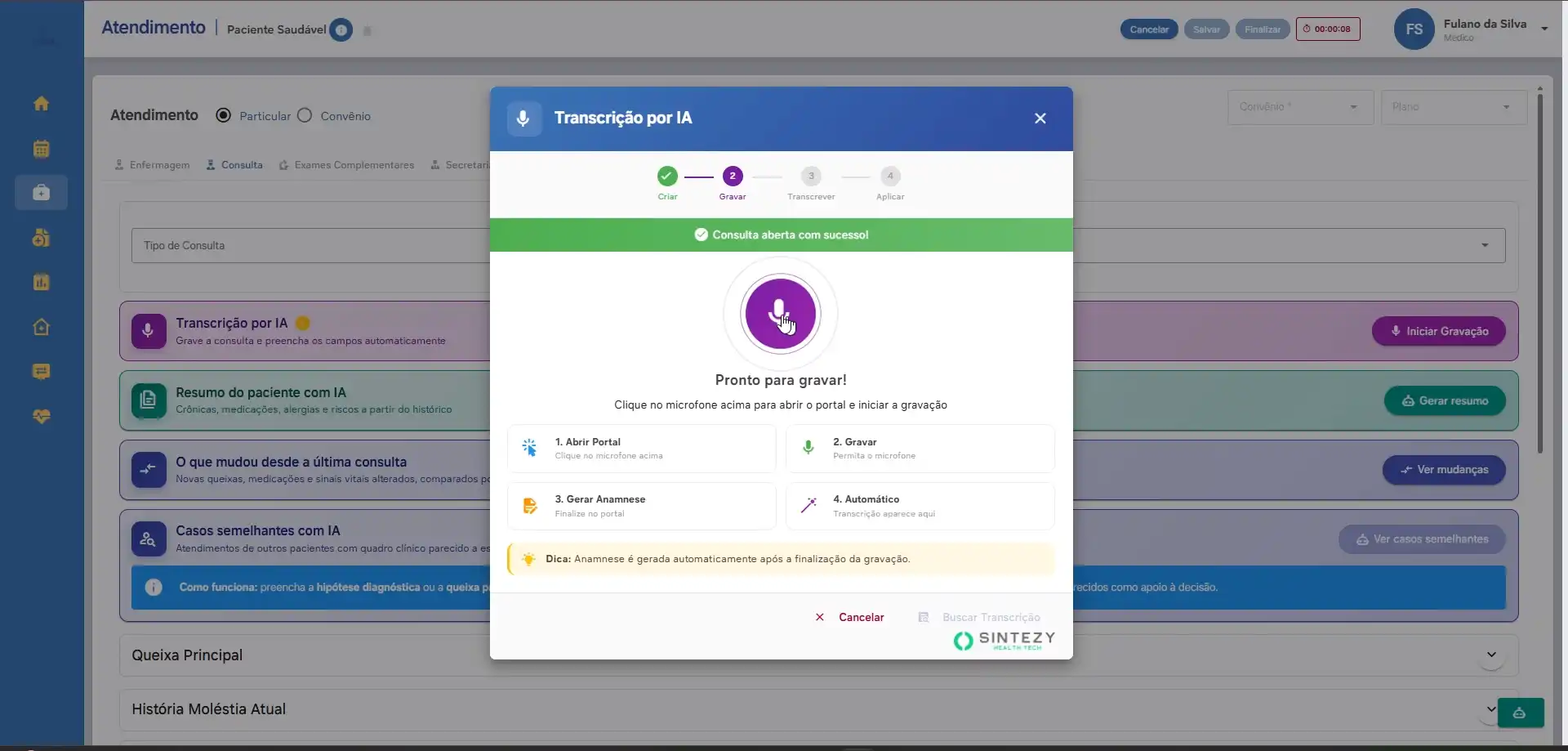 Transcrição de atendimento por inteligência artificial no sistema Medics